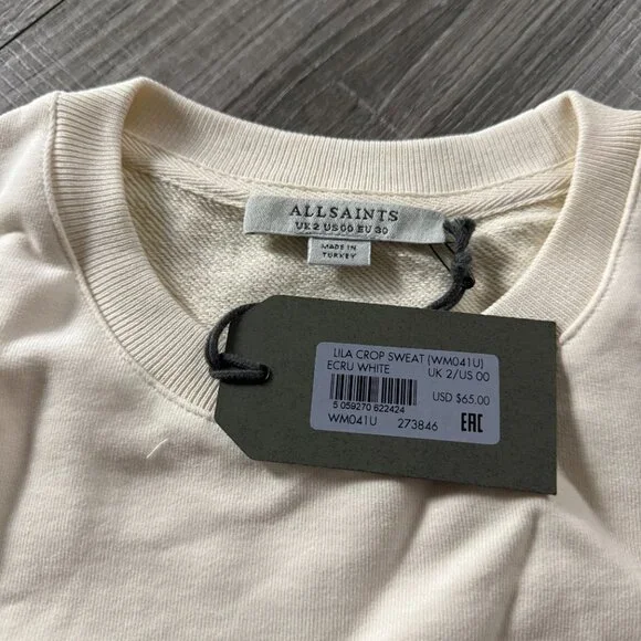 NWT Allsaints Lila Crop Sweatshirt Cream White Tank Top Women Size 00 - Picture 3 of 5